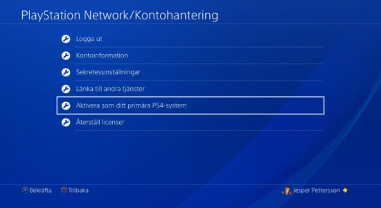 Menyn för hantering av PlayStation Network-kontot